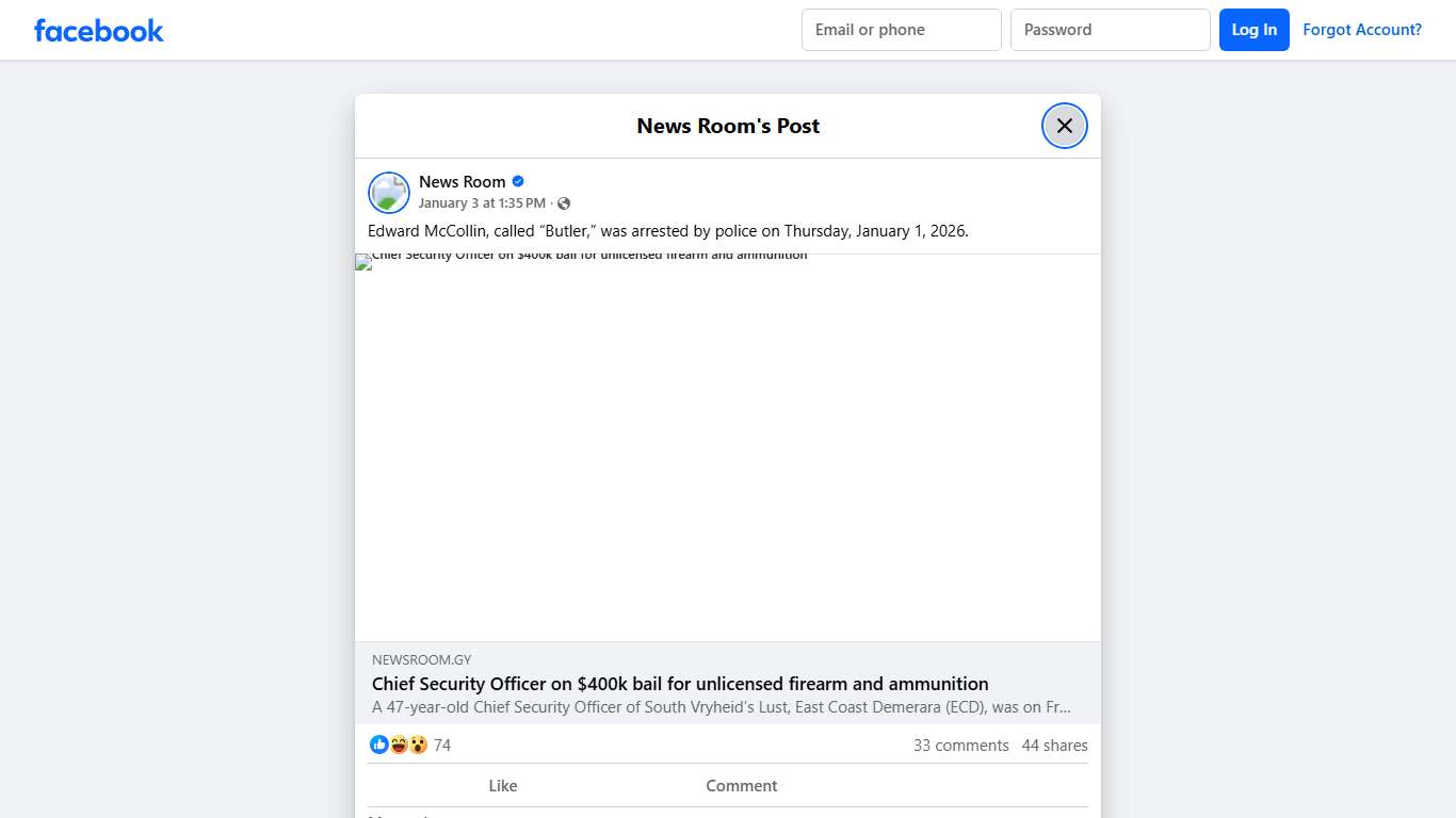 News Room - Edward McCollin, called “Butler,” was arrested... Facebook