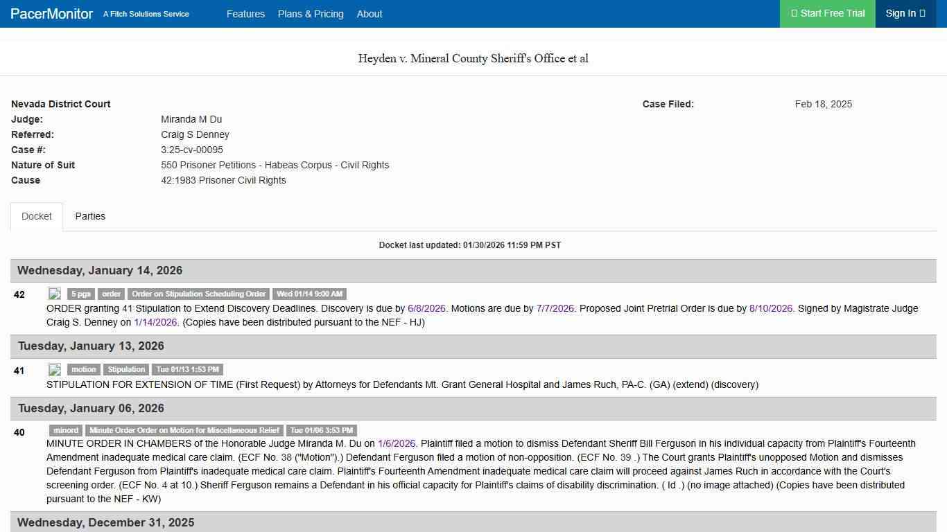 Heyden v. Mineral County Sheriff's Office et al (3:25-cv-00095), Nevada District Court