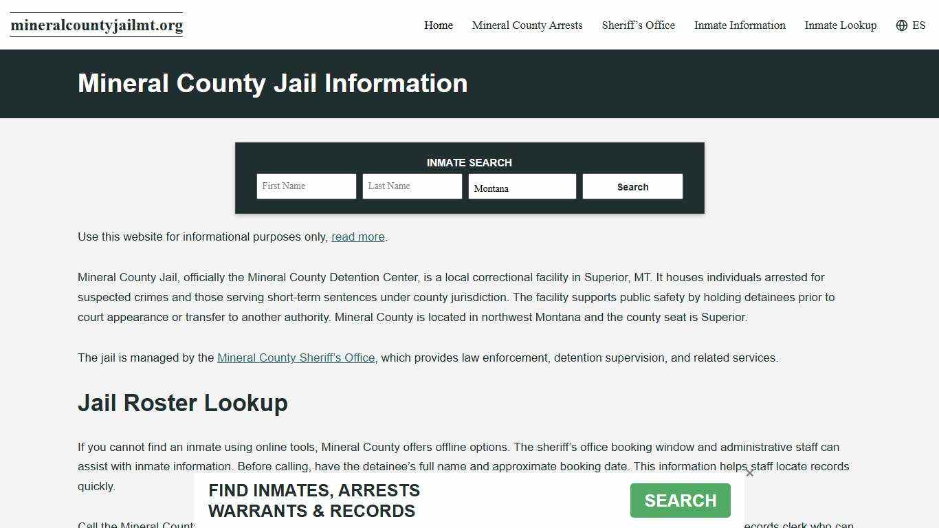 Mineral County, MT Jail Roster, Inmate Info