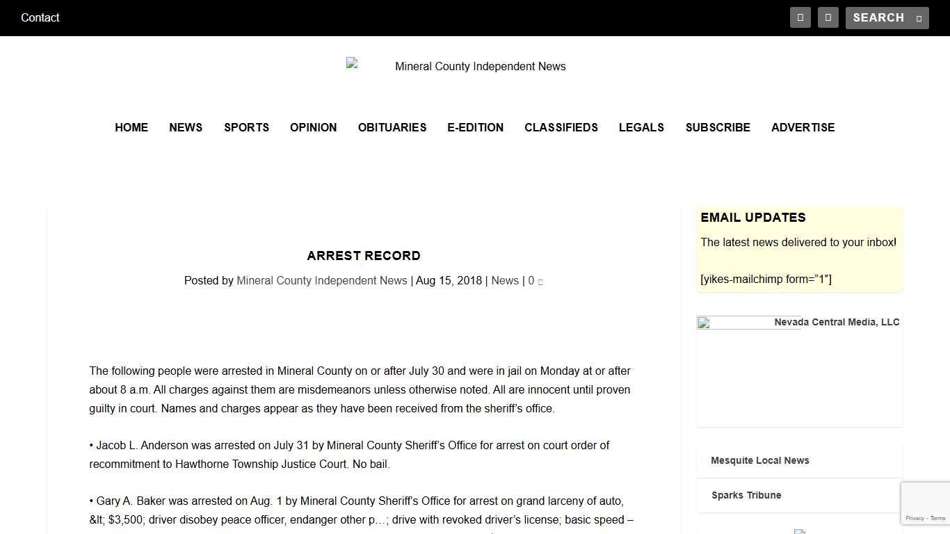 Arrest Record Mineral County Independent News
